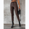 Women Fashion Solid Color Elastisch High Waist Pu Pencil Pants