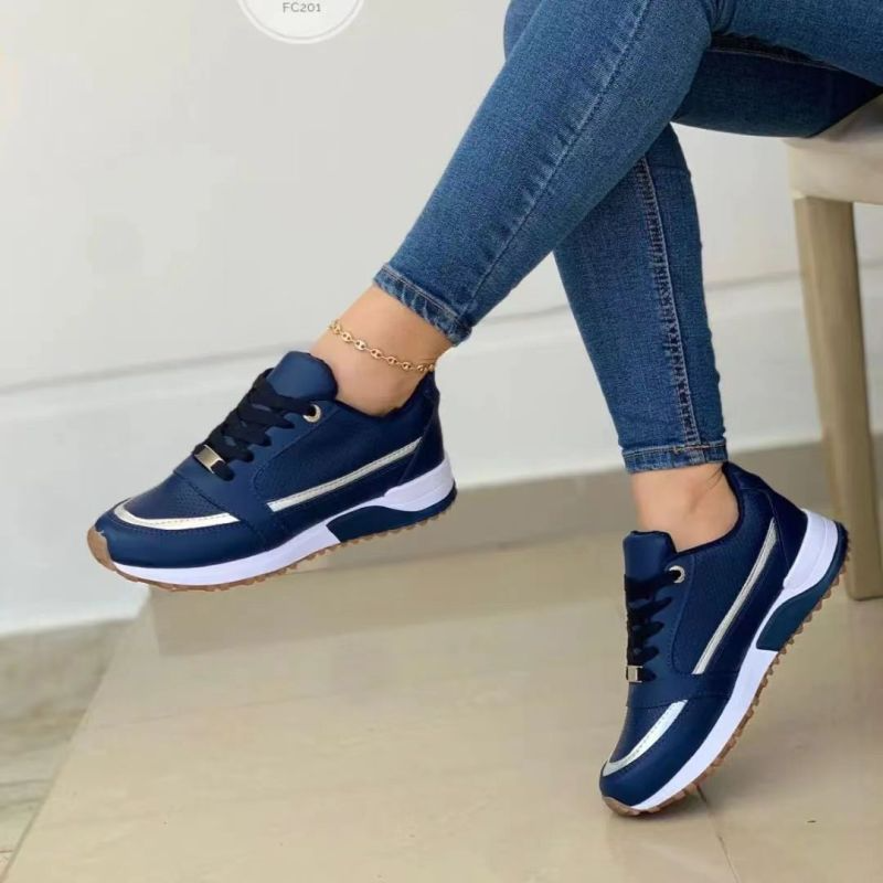 Women Fashion Plus Size Flat Round-Head Colorblock Sneakers