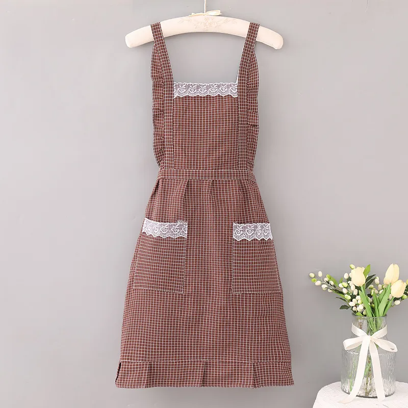 Thickened Cotton Home Kitchen Double-Layer Waterproof Grid Patter Apron