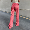 Women'S Fashion Edgy Raw Edge Pink Flare Jeans