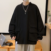 Men Fashion Round Neck Retro Long-Sleeved Multi-Pocket Loose Sweatshirt