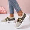 Women Fashion Plus Size Color Block Metal Chain Thick-Soled Breathable Fly-Woven Sneakers