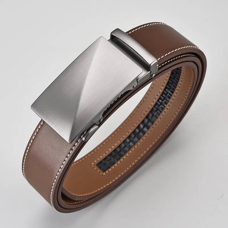 Men Fashion Casual Business Solid Color Leather Metal Buckle Belt