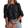 Women Summer Fashion Puff Sleeve Chiffon Floral Pattern Loose Blouse