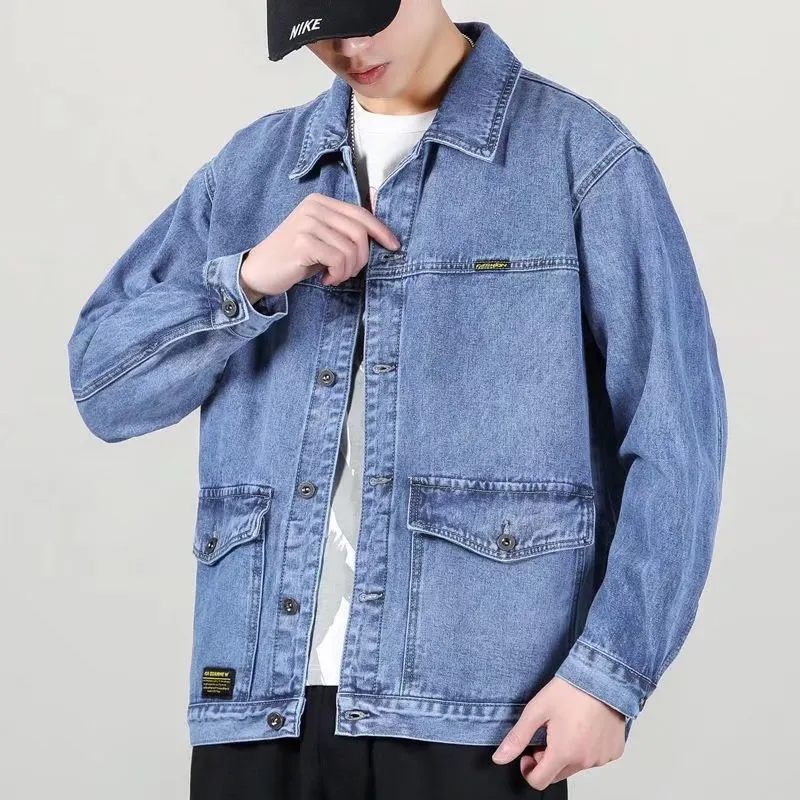 Men Casual Lapel Long Sleeve Oversized Loose Denim Jacket