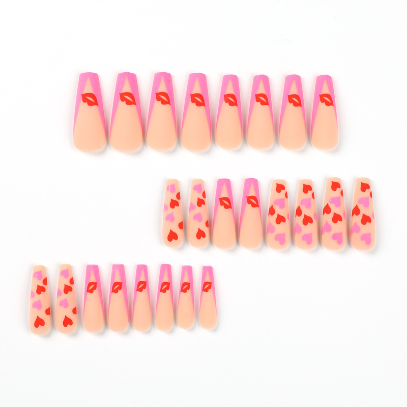 ( Buy 1 Get 2 )Valentine Day Women Fashion Love Lip Print Matte Long Wearable False Nails