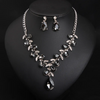 Women Fashion Exaggerated Crystal Gem Leaves Necklace Earrings Set