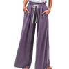 Women Fashion Casual Solid Color Drawstring Loose Pocket Trousers Wide Leg Pants