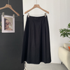 Women Fashion Basic High Waist A-Line Solid Color Midi Skirt