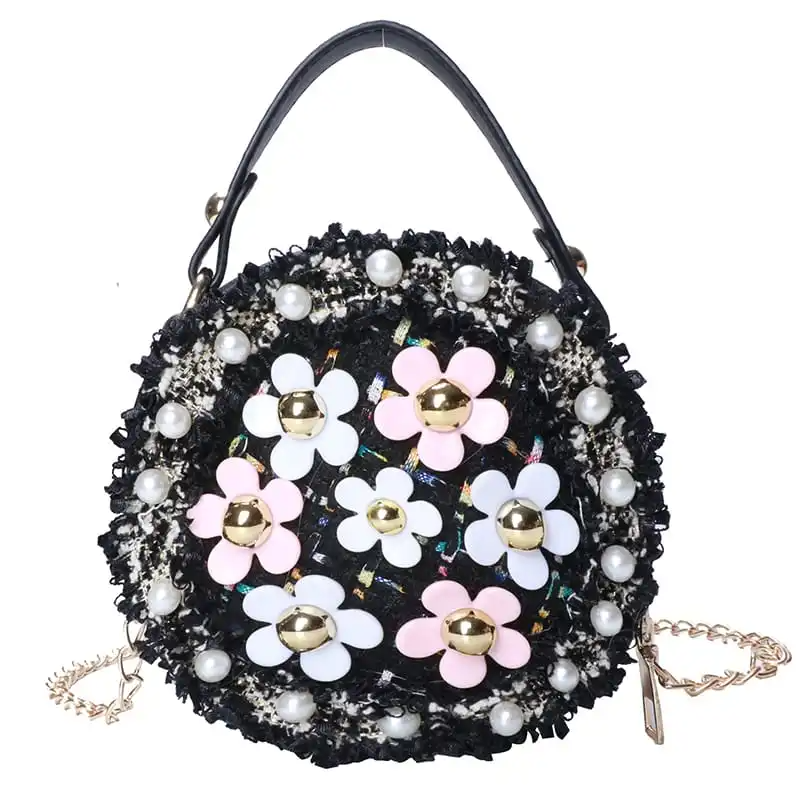 Girls Round Flower Decoration Crossbody Bag