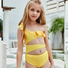 Girls Simple Solid Color Flounce Design Hollow Out Bikini