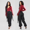 Women Fashion Casual Multi-Pocket Button Middle Waist Pants