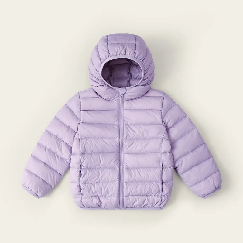 Kids Simple Solid Color Long Sleeve Hooded Warm Down Jacket