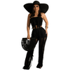 Women Solid Color Mesh Bandeau Top And High Waist Pants Stylish Two-Piece Set