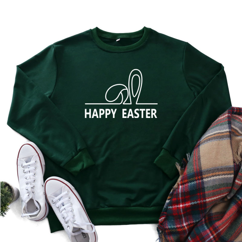 Easter Fashion Ladies Long Sleeve Bunny Ears Printed Round Neck Sweatshirt