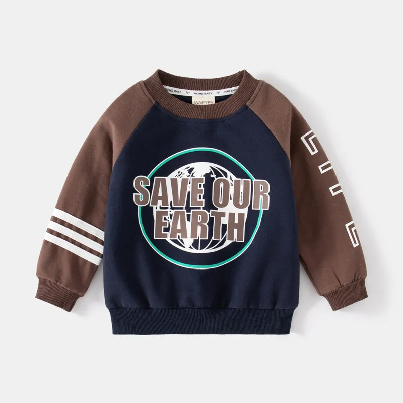 Children Kids Baby Fashion Boys Long Sleeve Letter Print Patchwork Pullover Casual Basic Sweatshirt