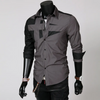 Men Fashion Contrast Color Splicing Lapel Slim Long Sleeve Shirt