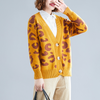 Cozy Leopard Pattern Women Fashion Autumn Winter Loose Long-Sleeved V-Neck Outer Knitted Cardigan