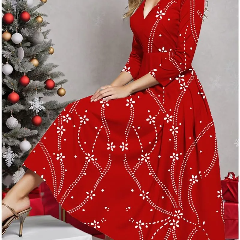 (Buy 1 Get 1) Women Fashion Casual Deep V Snowflake Print Christmas Dress