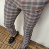 Men Basic Mid-Waist Plaid Printed Color Blocking Straight Suit Pants