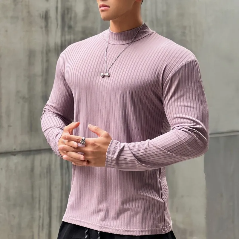 Men Casual Stripe Long-Sleeved Quick-Drying Sports Tight Top