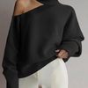 Women Casual Leopard Pattern Color Matching Turtleneck Off-The-Shoulder Knitted Sweater