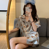 Women Cozy Short Sleeve Bear Print Short Sleeve Sleepwear Pajamas