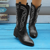 Women Fashion Plus Size V-Mouth Embroidery Pointed Toe Mid-Calf Boots