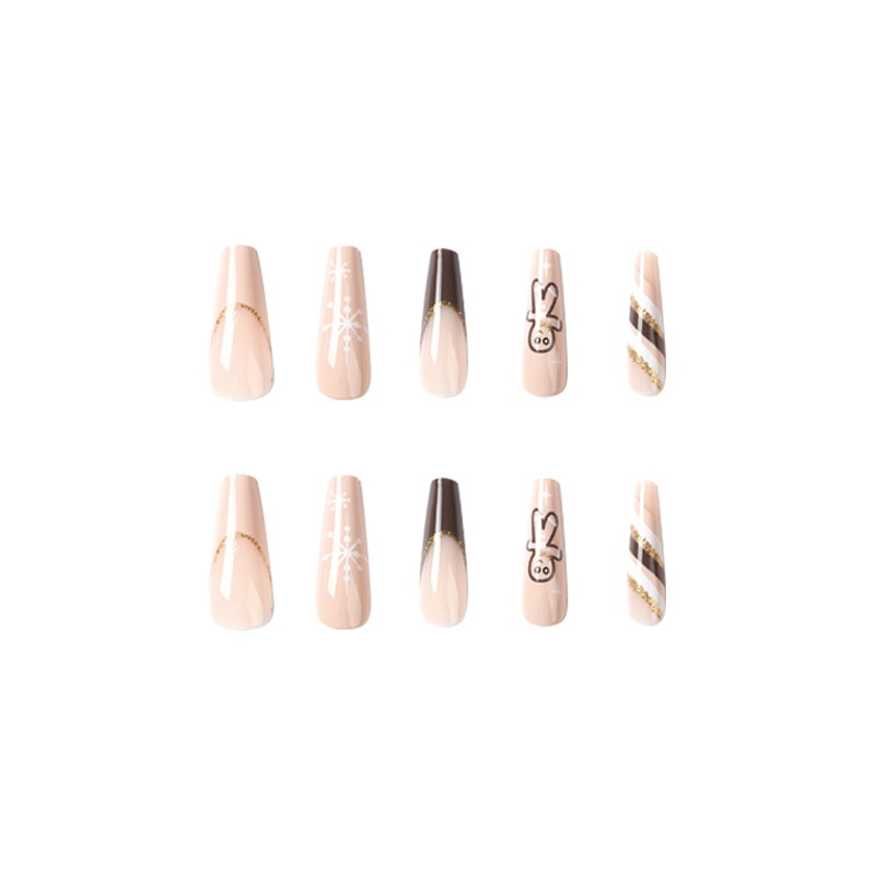 ( Buy 1 Get 2 ) Women Fashion Brown Stripe Glitter Wearable False Nails