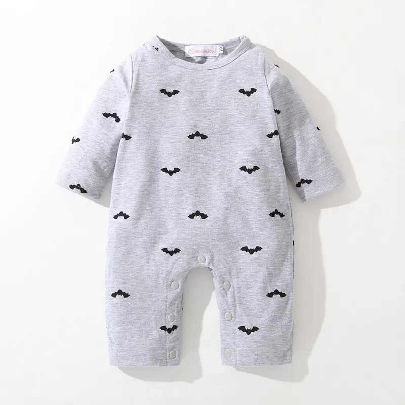 Kids Baby Girls Boys Autumn Winter Fashion Casual Cute Halloween Bat Pattern Romper Set