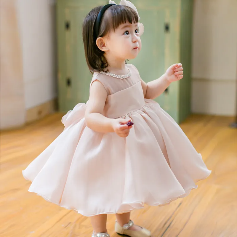 Kids Toddler Girls Fashion Party Cute Sweet Solid Color Bow Pleated Sleeveless Mesh Party Tutu Dress