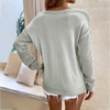 Women Casual Solid Color Hollow V-Neck Pullover Knitted Sweater