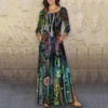 Women Fashion Casual Floral Printing Long Sleeve Maxi Dress