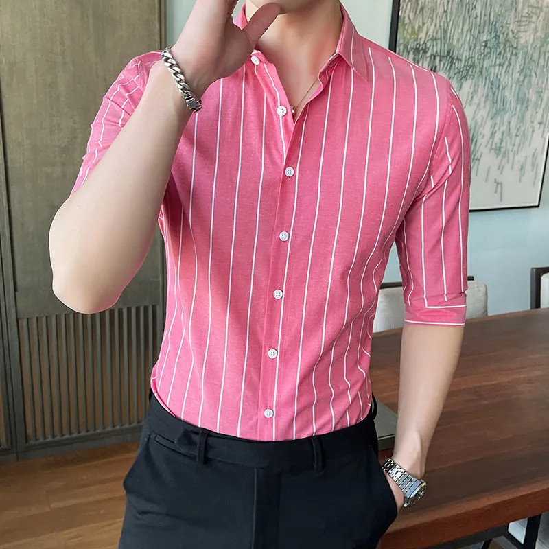 Men'S Fashion Lapel Stripe Slim Shirt