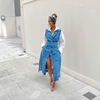 Women'S Fashion Double Breasted Long Sleeveless Denim Vest Overcoat