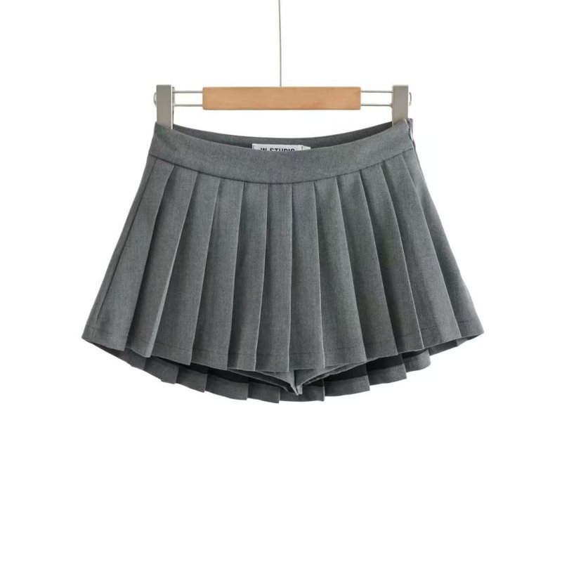 Women Fashion Solid Color Anti-Light Pleated Skirt