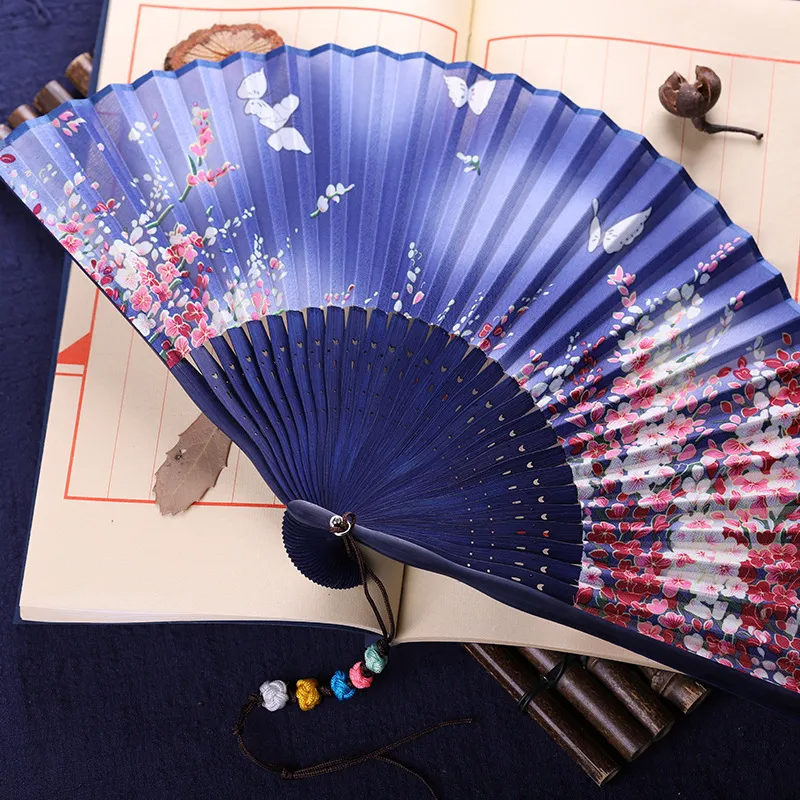 (Buy 1 Get 1) Ethnic Style Flower Type Erqing Fan Bone Cotton Cloth Folding Fan