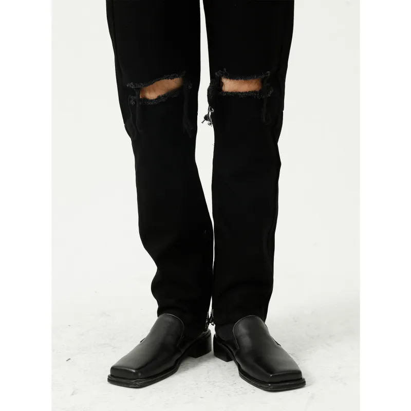 Men'S Fashion Ripped Slim Black Jeans