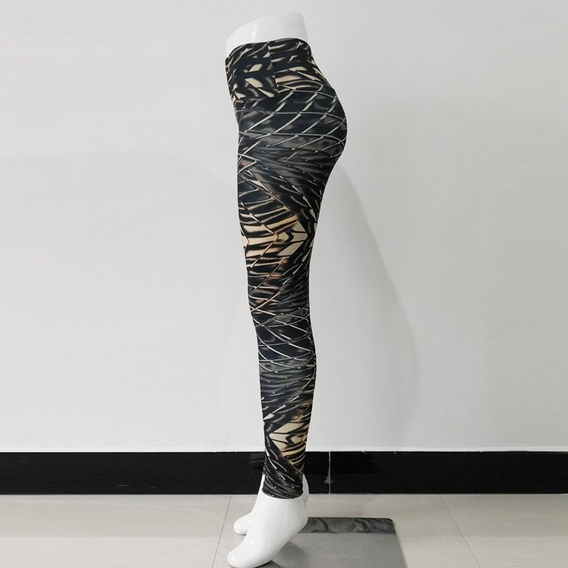 New Spider Web Print High-Waisted Elastic Sports Leggings Pants