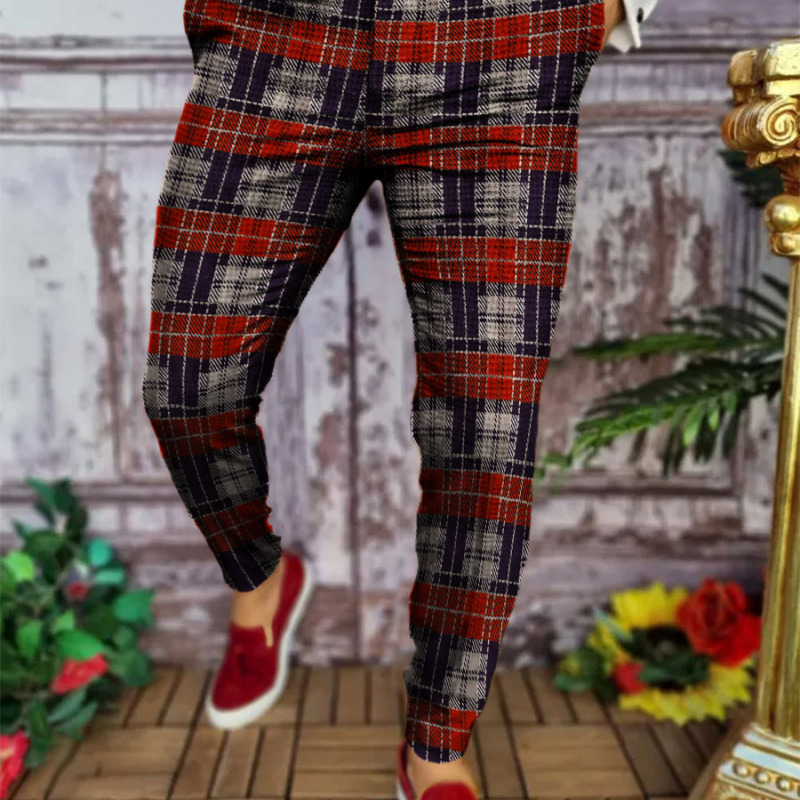 Men Fashionable All Over Print Color Blocking Straight Suit Pants