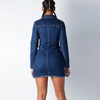 Women Sexy Single-Breasted Ripped Bodycon Denim Dress