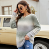 Women Fashion Gradient Color Pullover Long Sleeve Loose Knitted Sweater