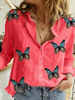 Casual Women Fashion Butterfly Print Long Sleeve Shirt Blouse