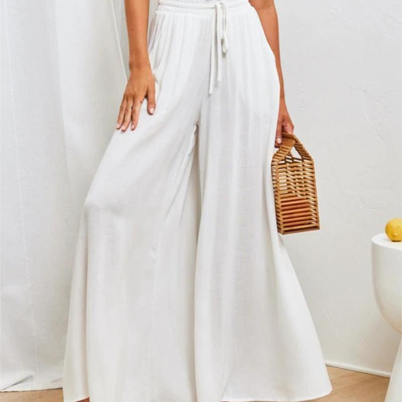 Women'S Loose Casual Solid Color High Waist Wide Leg Vacation Pants