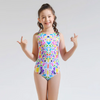 Kids Girls Geometric All Over Print Backless Cut Out One Piece Swimwear