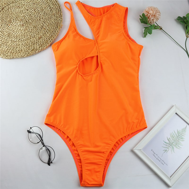 Women Sexy Solid Color Cut Out One-Pieces Swimwear