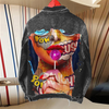 Women Casual Long Sleeves Graphic Printed Single-Breasted Denim Jacket