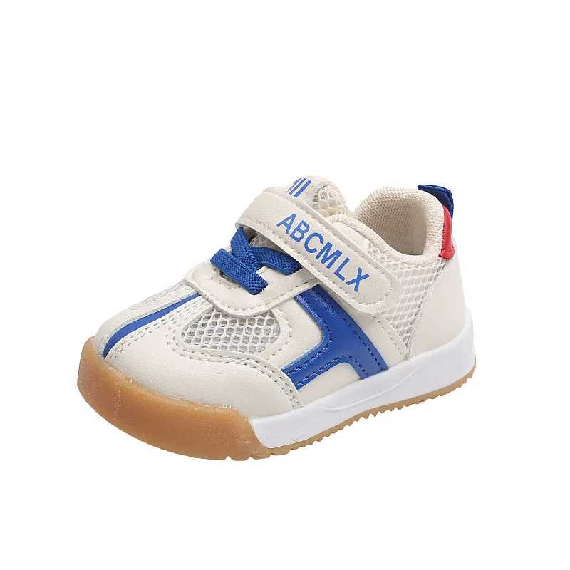 Kids Unisex Fashion Casual Colorblock Breathable Mesh Letter Soft Bottom Lace-Up Velcro Sneakers