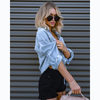 Women'S Fashion Casual Drawstring Lace-Up Cropped Long Sleeve Denim Shirt