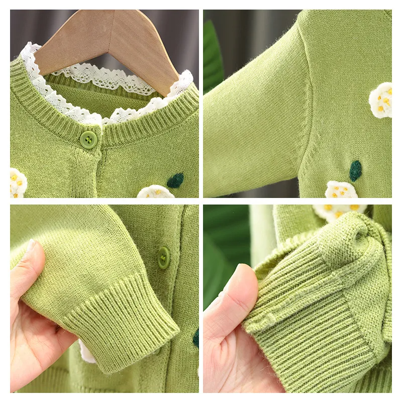 Kids Toddler Girls Autumn Winter Fashion Casual Simple Solid Color Flower Button Sweater